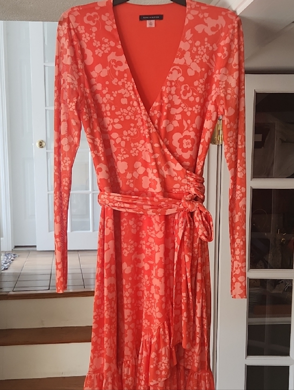 Tommy Hilfiger Coral Floral Long-Sleeve Wrap Dress